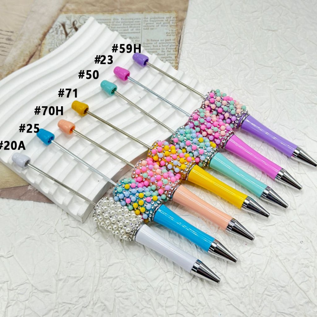 Beadable Pen with Clear Rinestones White & Colorful Pearls in Solid Color