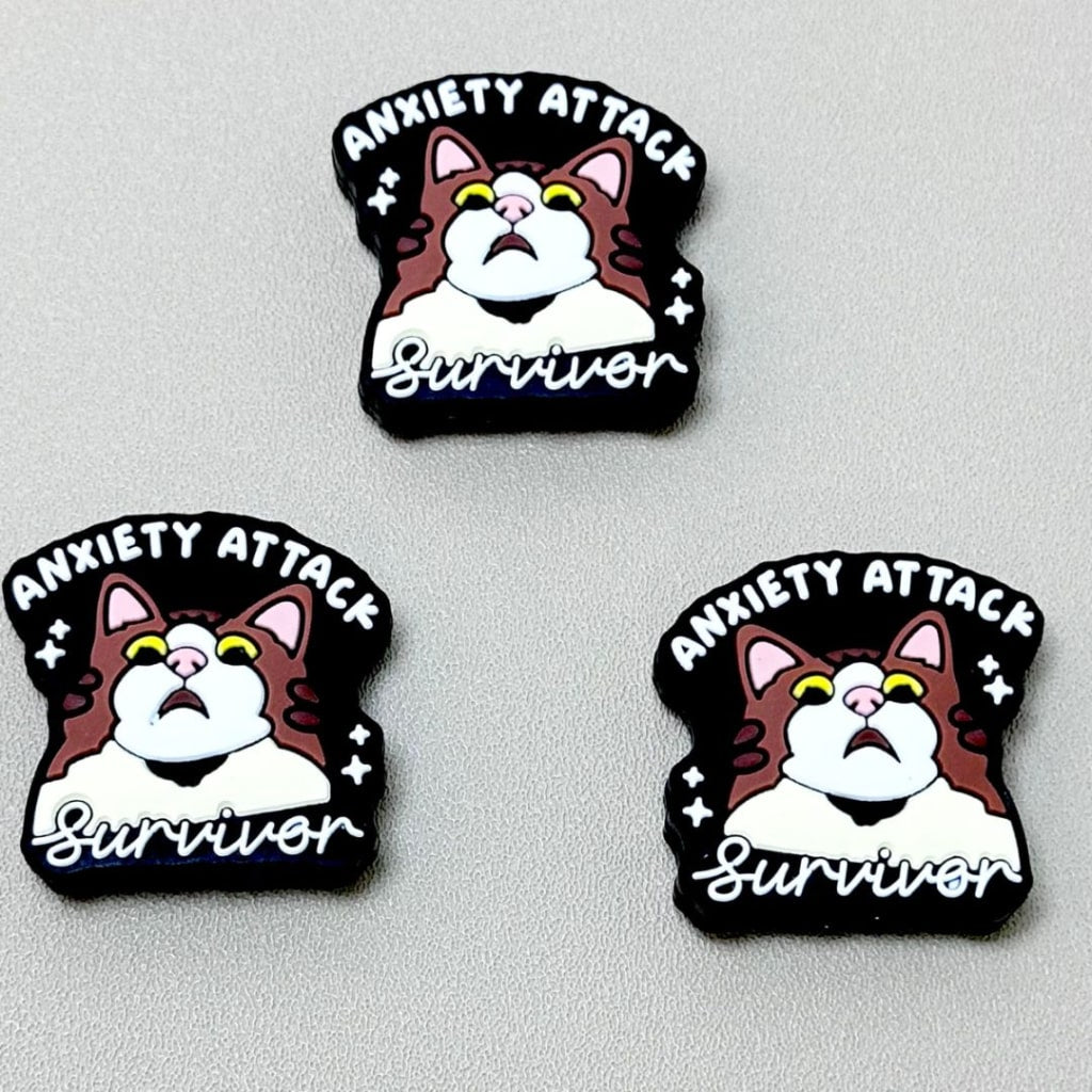 Anxiety Attack Surviver Cute Fat Cat Silicone Focal Beads