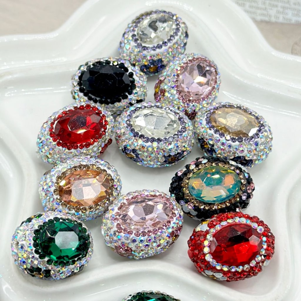 Exquisite Mini Cute Flowers Shiny Rhinestones Large Oval Shape Diamond Clay Beads, Random Mix, Around 22*18MM