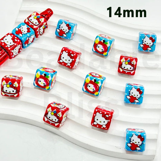 Cute Sanri HK Kitten Cube Acrylic Beads, 14MM, Please Read the Description