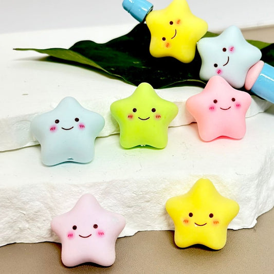 Solid Color Smile Face Star Acrylic Beads, Around 24*23MM