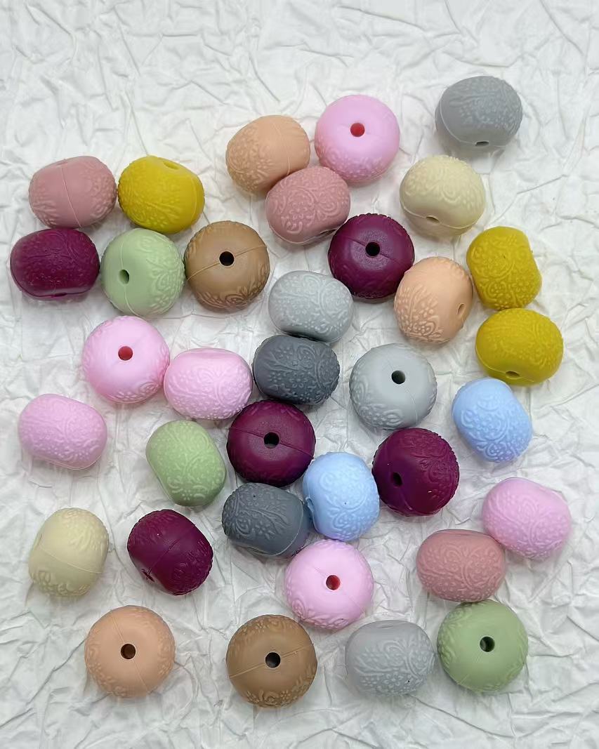 Carved Pattern Silicone Wheel Beads Abacus Beads, Random Mix