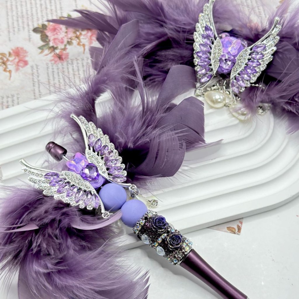 Exquisite Silver Alloy Butterfly with Shiny Rhinestone Chain White Pearls Pendants Heart Butterfly Diamonds Purple Feather Bowknot Accessory Clay Beads