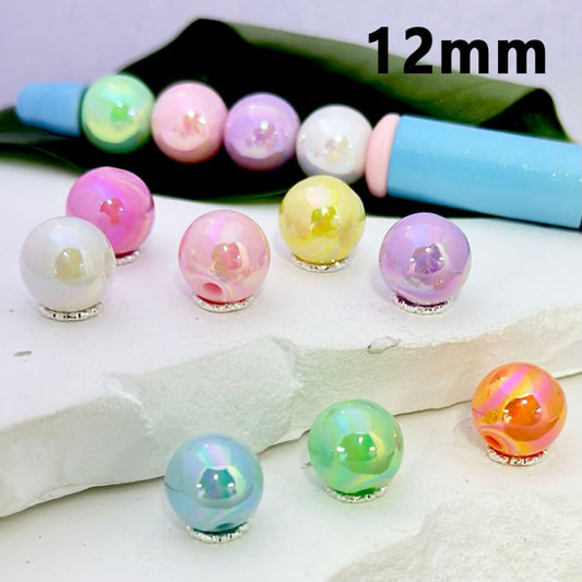 Bling Bling AB Coating Candy Color Round Acrylic Beads, 12MM, Please Read the Description