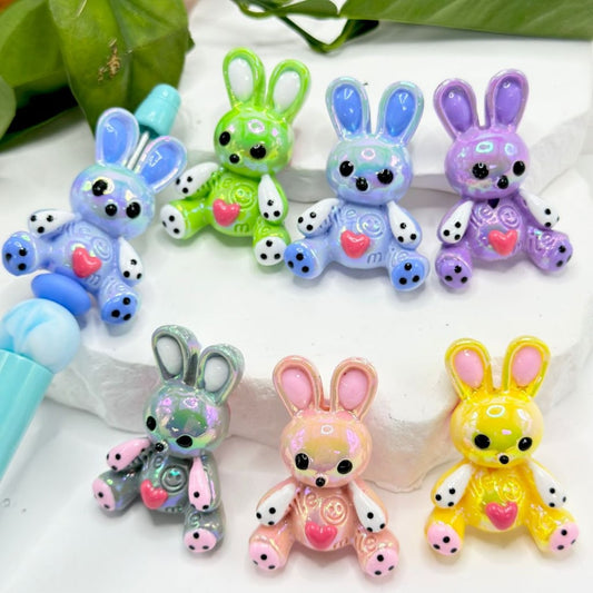 UV Finish Bling Bling Multi-Color Cute Bunny Rabbit Acrylic Beads, Around 40*28MM