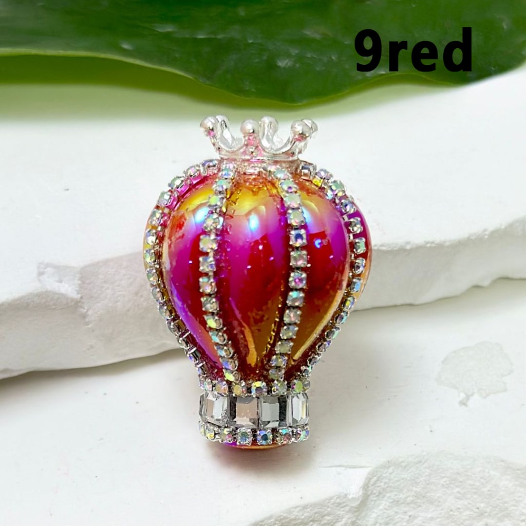 UV Finish Candy Color Hot Air Balloon Acrylic Beads with Silver Alloy Crown AB Rhinestones Chains, Around 36*25MM