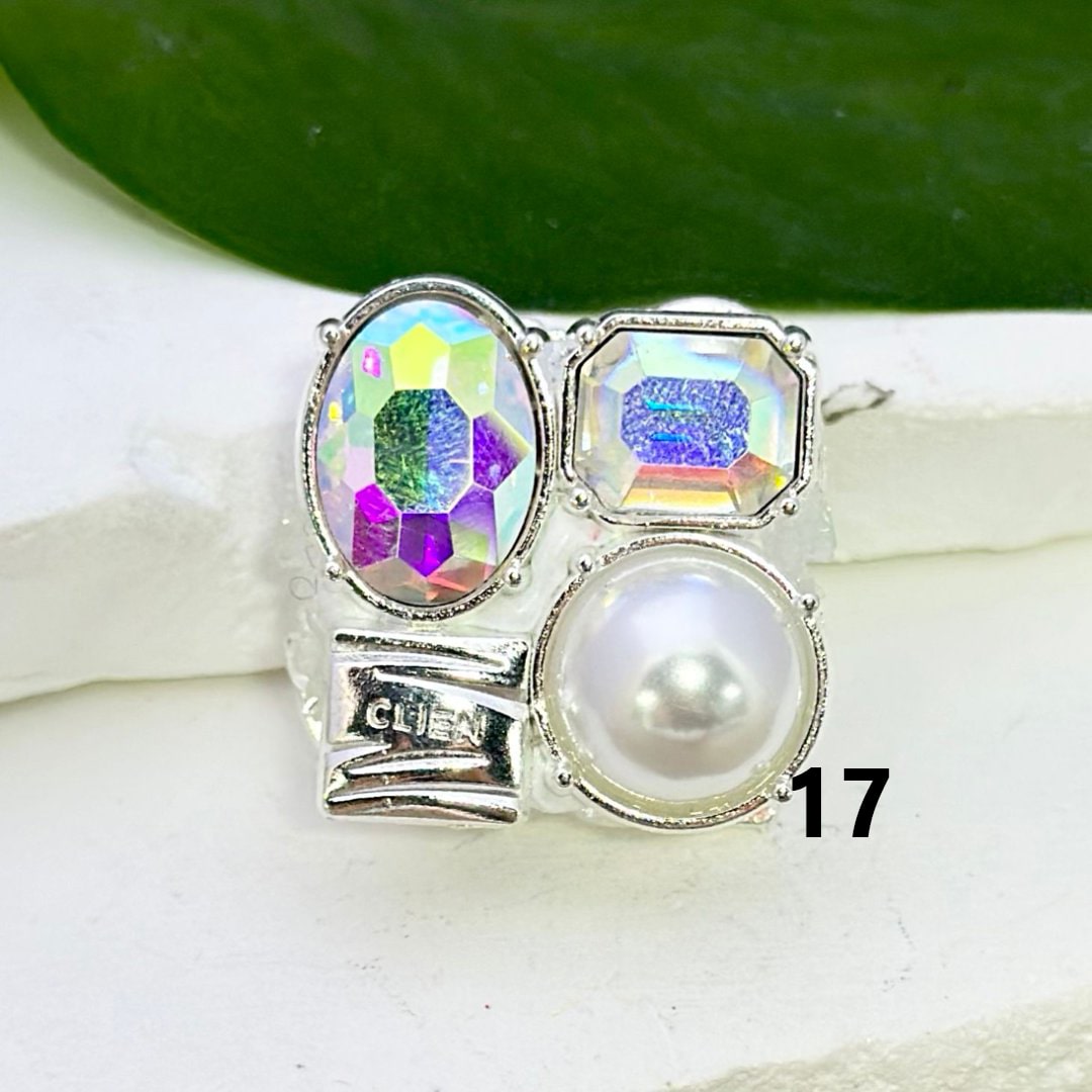 Exquisite Fancy Silver Alloy Frame with White Pearls Oval Rectangle Shape Colorful Rhinestones Mini Cute Flowers Clay Beads, Around 26*26MM