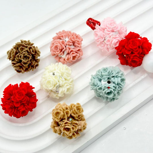 Mini Cute Colorful Flocked Flowers AB Rhinestones White Round Clay Beads, Around 25MM