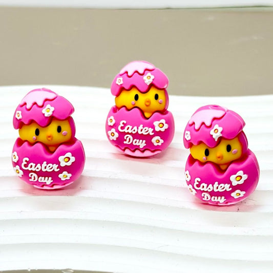 3D Little Cute Chicken in the Broken Egg Easter Silicone Focal Beads