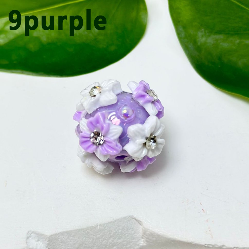 Mini Cute Colorful Flowers Clear Rhinestone Inside Shiny Pearls Round Acrylic Beads, Around 22MM