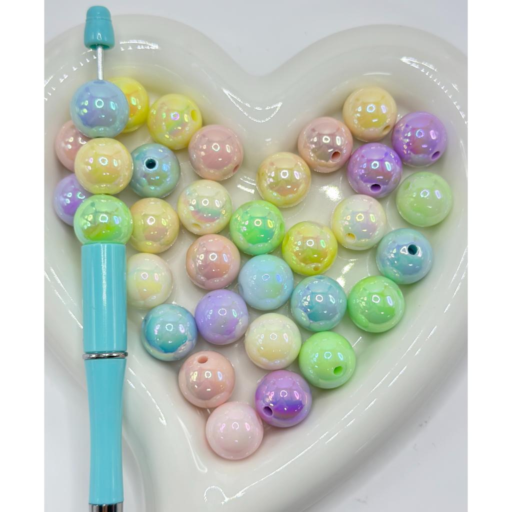 Candy Color Pastel Color Acrylic Beads with UV Plating, Glow in the Dark Luminous, 16mm, Random Mix Color, YT