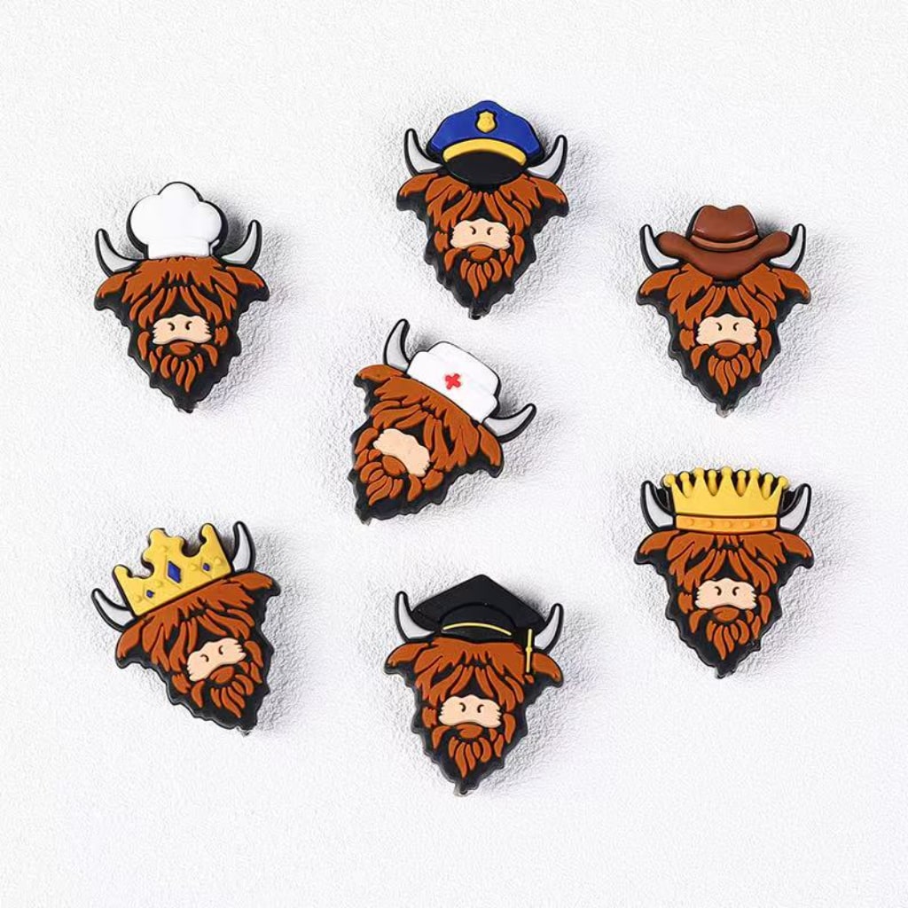 Vivid Cute Crown Cook King Police Nurse Cowboy Graduation Highland Cow Silicone Focal Beads