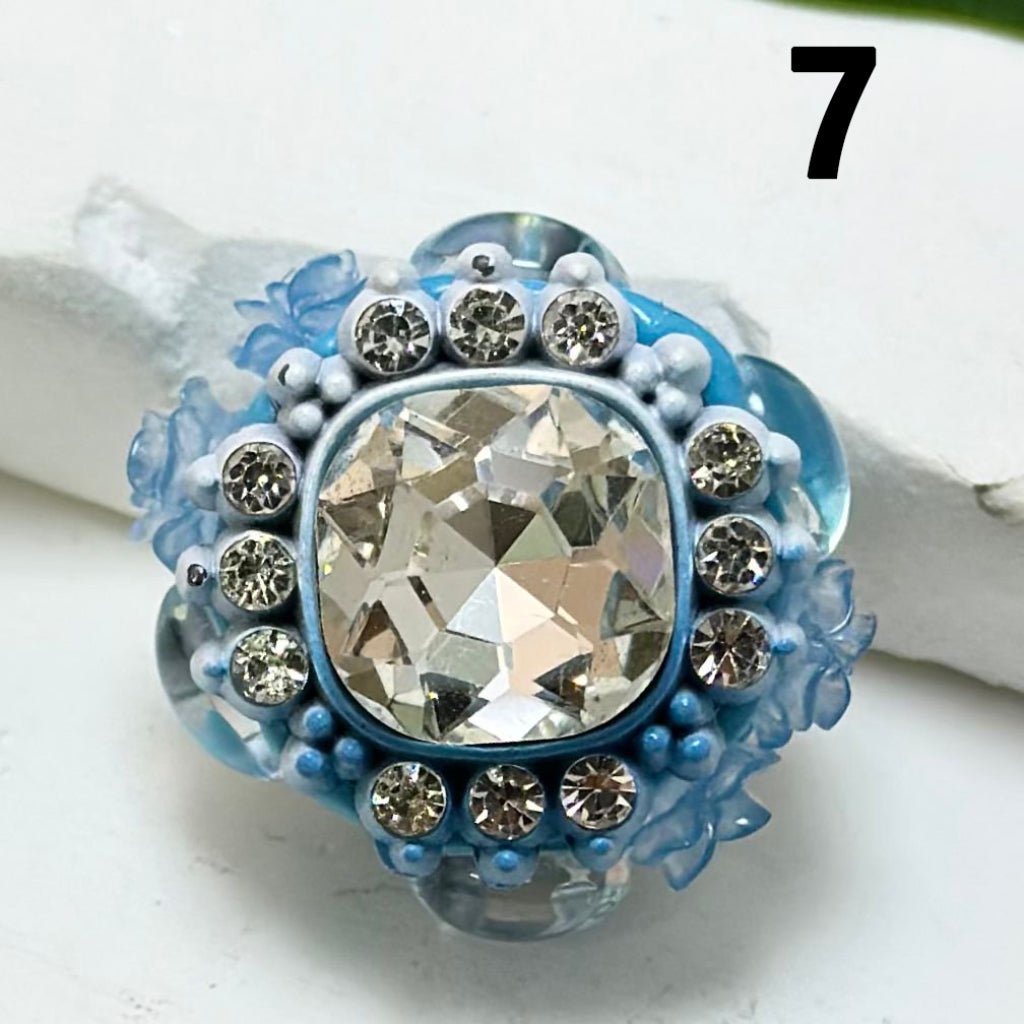 Fancy Ombre Blue Series Alloy Heart Square Rectangle with Shiny Rhinestones Pearls Clay Beads