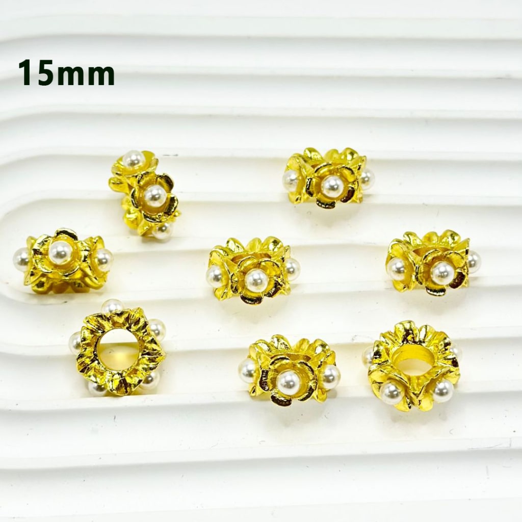 Exquisite Gold Silver Gun Black Metal Alloy Flower White Pearl Inside Spacer, 15MM