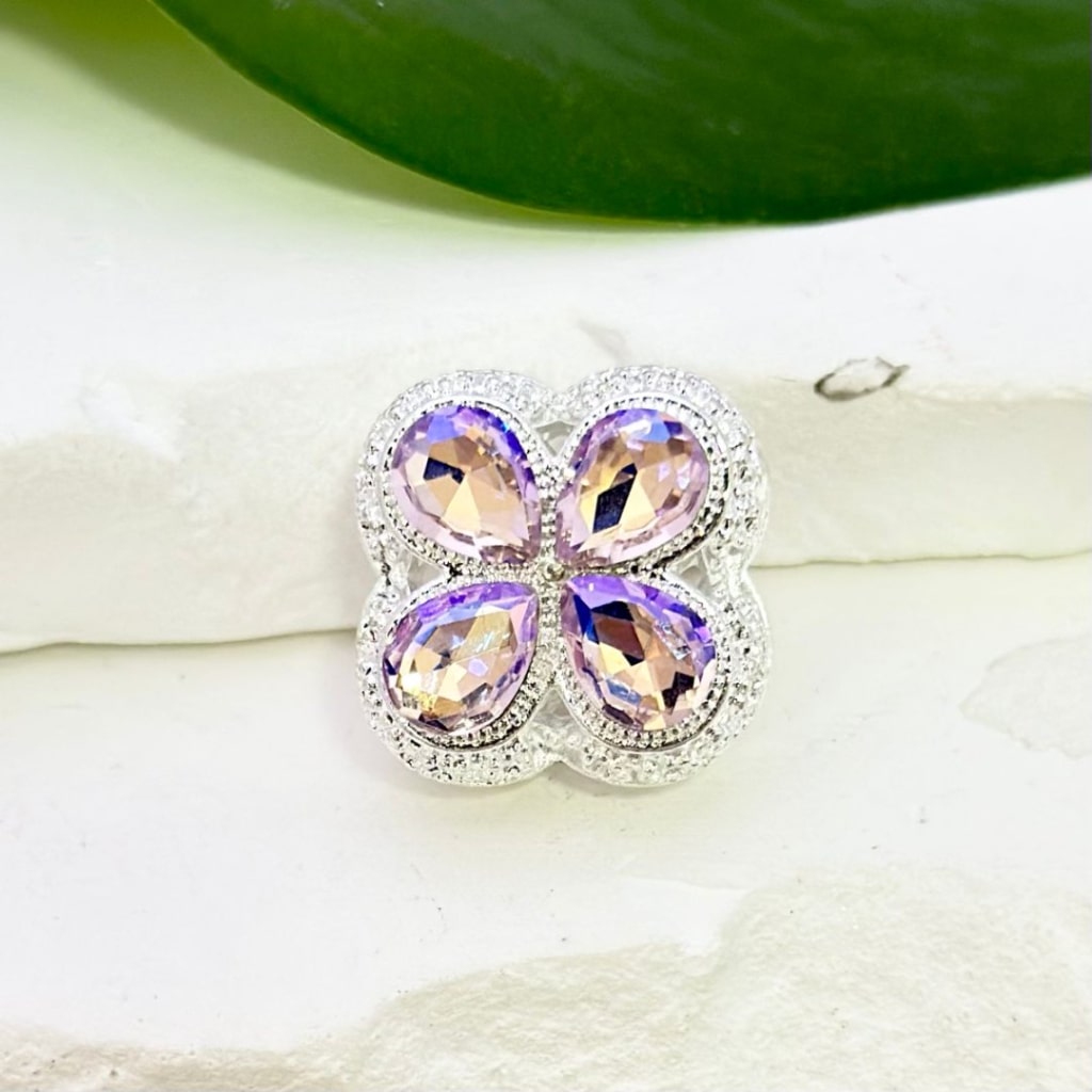 Exquisite Silver Alloy Four-Leaf Clover with Colorful Shiny Rhinestones Beads, Around 19*19MM