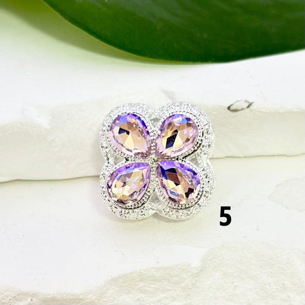 Exquisite Fancy Hollow Silver Alloy Four-Leaf Clover Beads with Colorful Shiny Rhinestones, Around 19*19MM