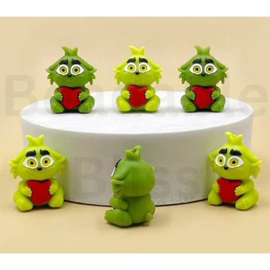 3D Little Cute Baby Grinc Green Monster Hold the Red Heart Christmas Silicone Focal Beads