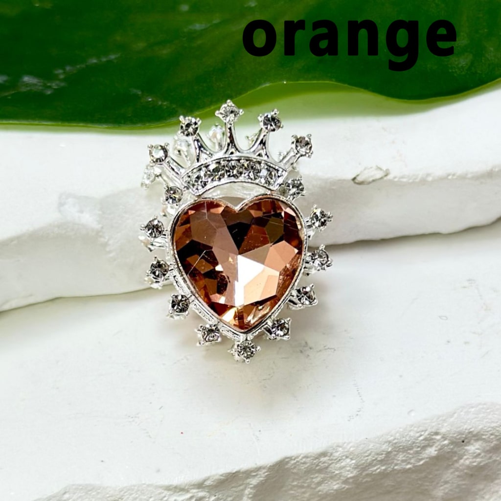 Bling Bling Silver Alloy Heart Crown with Clear Rhinestones Large Colorful Heart Diamonds Beads, Around 21*28MM