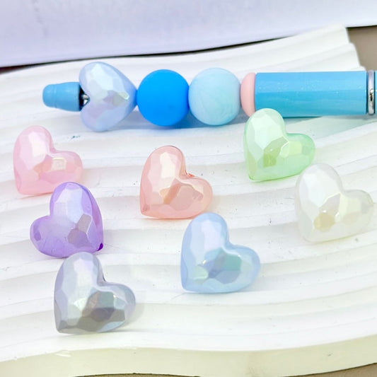 Polyhedral Glossy Candy Color Heart Acrylic Beads, Around 19*12MM, Please Read the Description