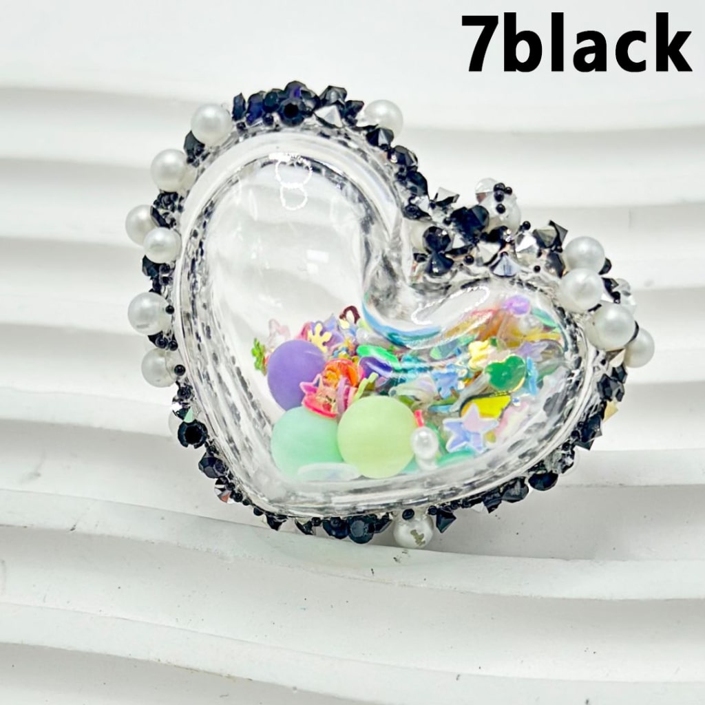 Clear Hollow Heart Shake Acrylic Beads Colorful Confetti Flake Star Snowflake Ball Heart Inside with Colorful Rhinestones Sugar Wrap White Pearls, Around 37*30MM