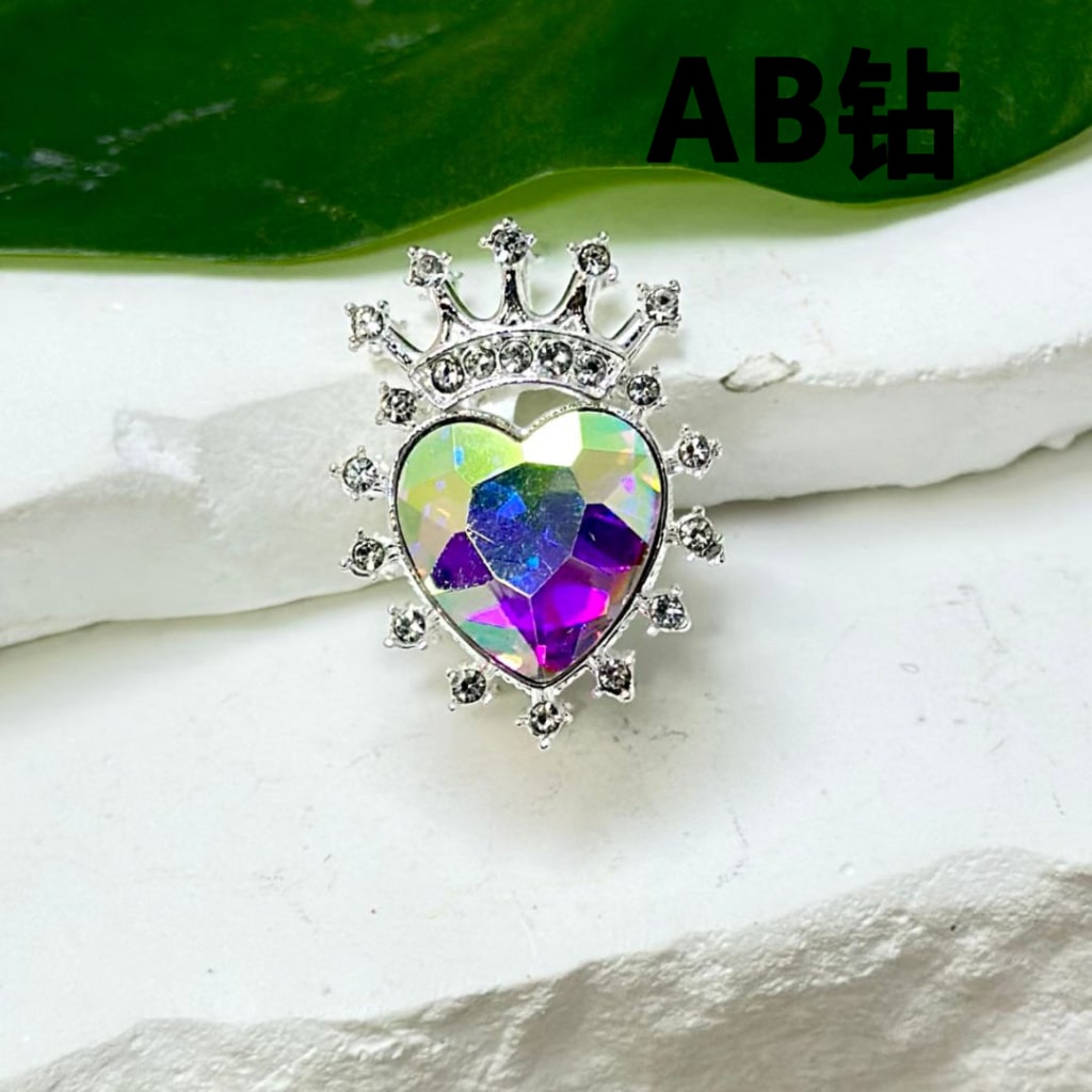 Bling Bling Silver Alloy Heart Crown with Clear Rhinestones Large Colorful Heart Diamonds Beads, Around 21*28MM