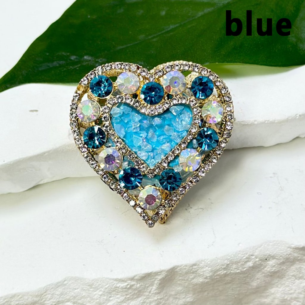 Bling Bling Gold Alloy Heart with Colorful Shiny Rhinestones Small Stones Oval Pearls Clay Beads, Around 36*36MM