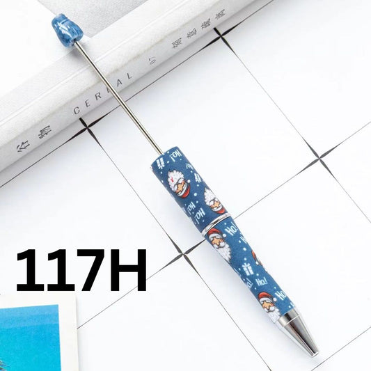 Dark Blue Print with Santa Printed Beadable Pens Number 117H