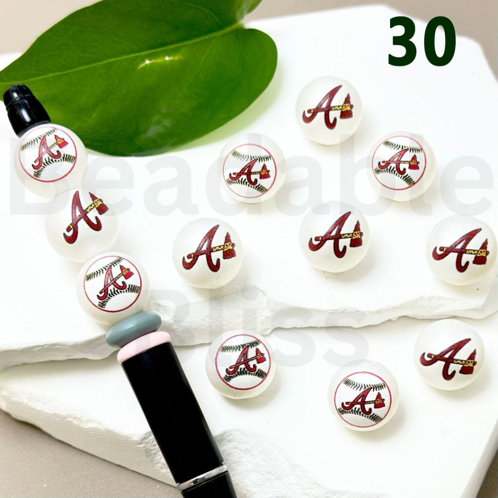 USA America Baseball Team Alabama Crimson Tid Sports Frosted Matt White Round Acrylic Beads, 16MM, Random Mix