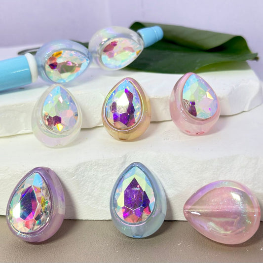 UV Finish Shiny Glittery Water Drop Acrylic Beads with Large Shiny Rhinestone, Around 23*19MM, Please Read the Description