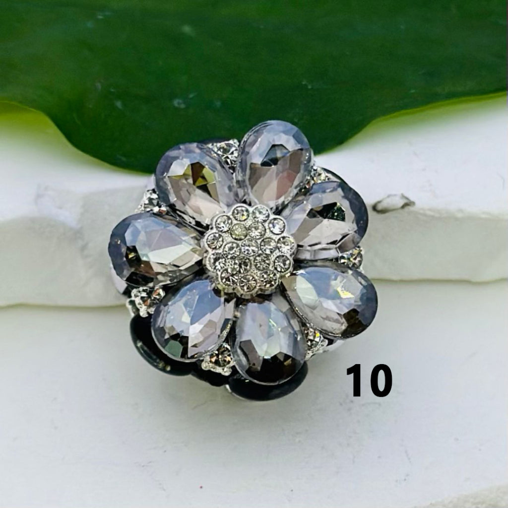 Bling Bling Fancy Silver Alloy Flower with Clear & Colorful Rhinestones Oval Pearls Clay Beads, 25MM