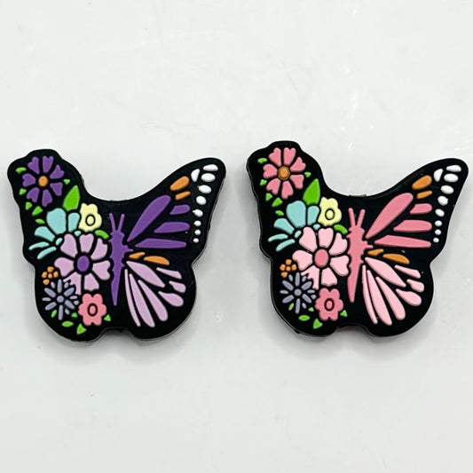 Colorful Butterfly with Small Flowers Silicone Focal Beads