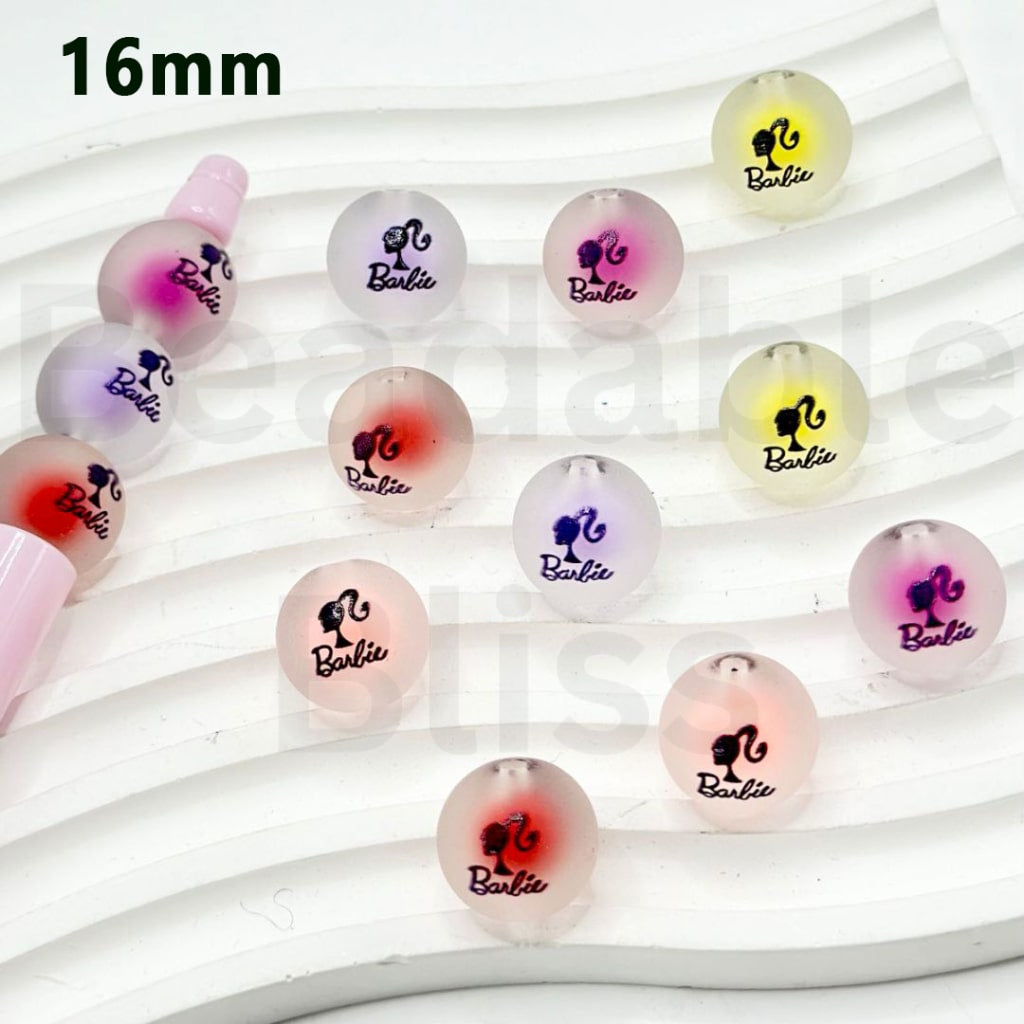 Fashion Girl Lady Barbi Translucent Frosted Round Acrylic Beads Small Beads Inside, 16MM, Please Read the Description