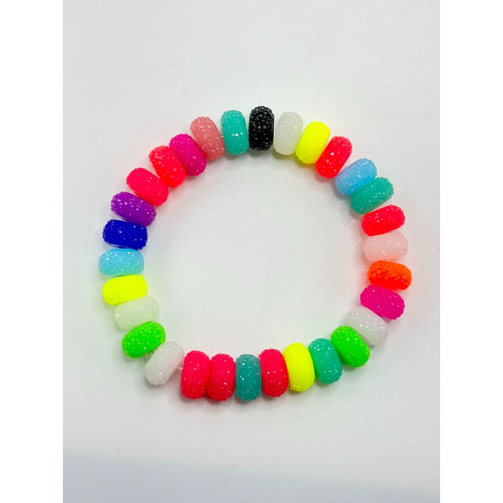 Neon Color Wheel Acrylic Beads with Sugar Spacer Texture on Side,  Random Mix, 12MM