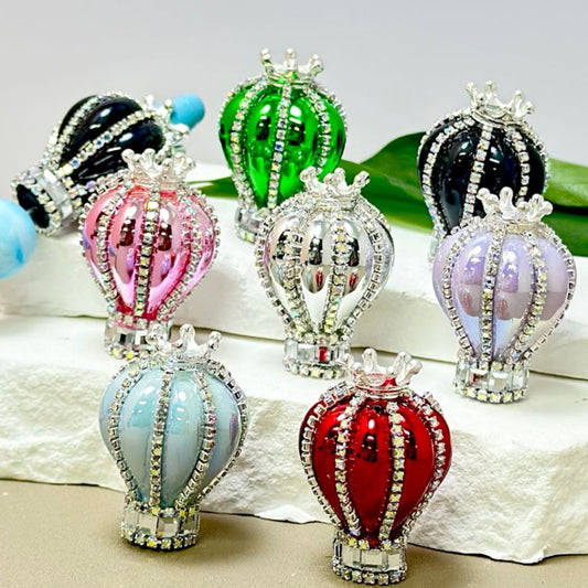 Metallic Color Hot Air Balloon Acrylic Beads with Silver Alloy Crown AB Rhinestones Chains, Around 36*25MM