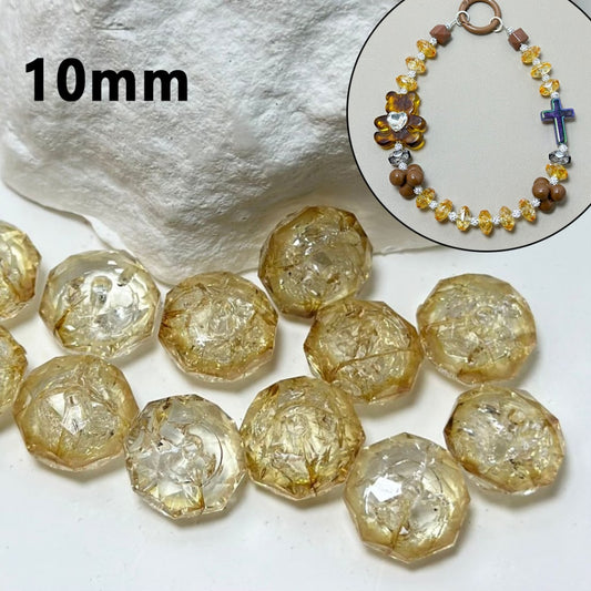 Clear Champagne Polyhedral Broken Inside Flat Acrylic Beads, 10MM