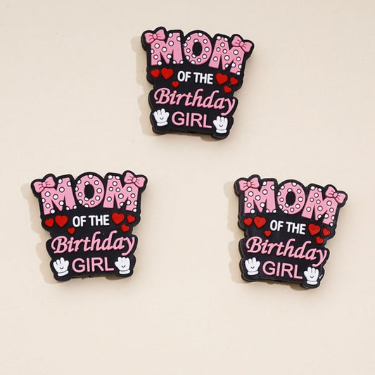 Mom of the Birthday Girl Pink Bows Red Hearts Mother's Day Silicone Focal Beads