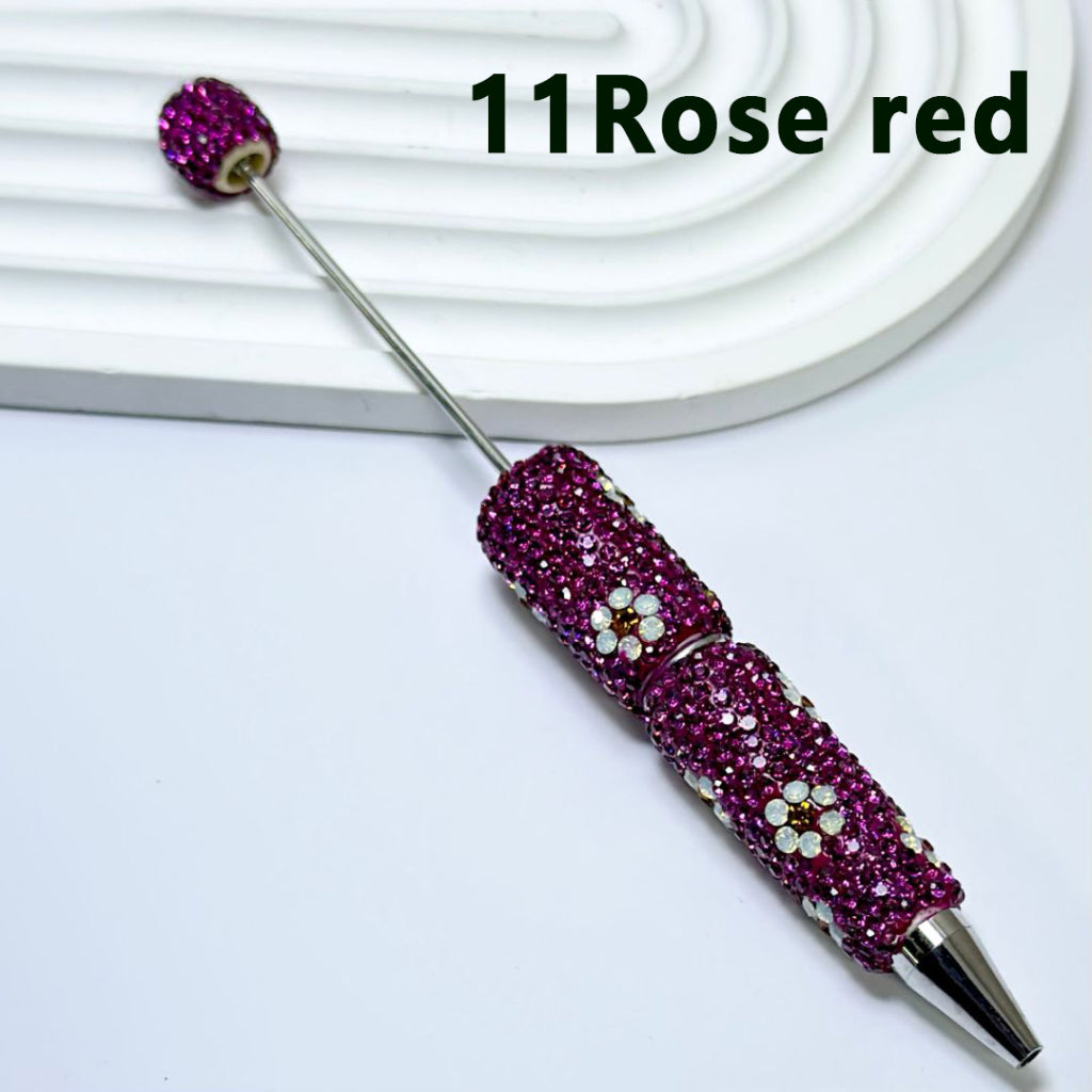 Beadable Clay Pens with White & Gold Flowers Colorful Shiny Rhinestones Covered the Entire Pen