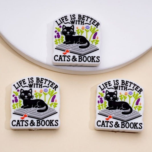 Life is Better with Cats & Books Silicone Focal Beads