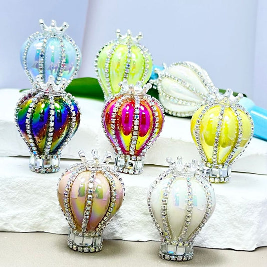 UV Finish Candy Color Hot Air Balloon Acrylic Beads with Silver Alloy Crown AB Rhinestones Chains, Around 36*25MM