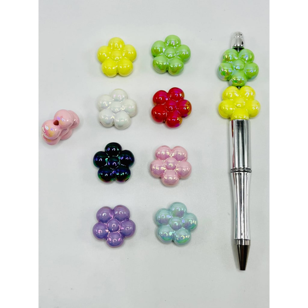 Glossy Flower Acrylic Beads with UV Finish, 11 mm by 24 mm, LD