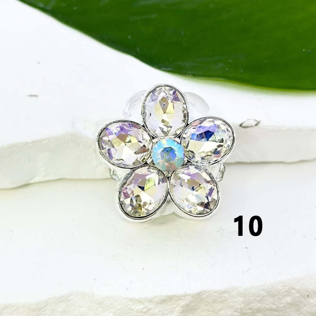 Delicate Fancy Silver Alloy Flowers with Colorful & AB Rhinestones Oval Pearls Clay Beads, Around 26MM