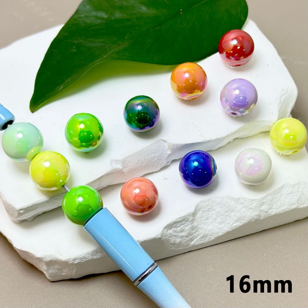 AB Coating Glossy Colorful Round Acrylic Beads, 16MM, Not UV Coating, Please Read the Description