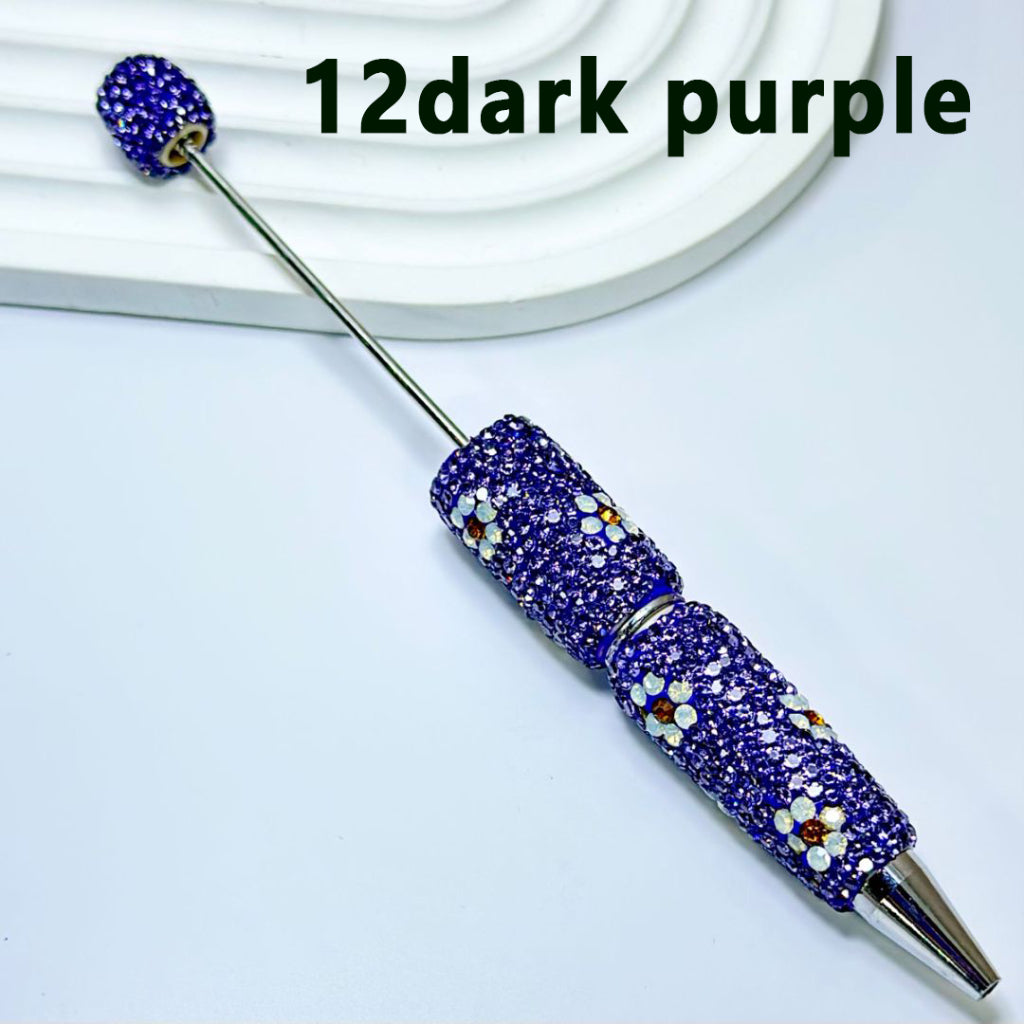 Beadable Clay Pens with White & Gold Flowers Colorful Shiny Rhinestones Covered the Entire Pen