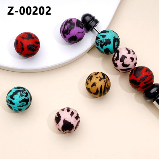 Art Black Graffiti Spots Colorful Printed Silicone Beads 15MM, Random Mix, Number Z-00202