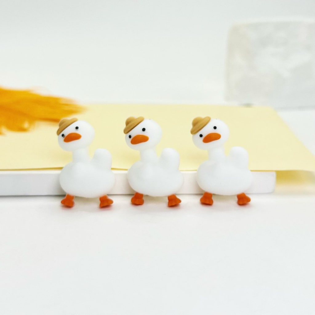 3D Cute White Duckling with a Brown Hat Cap Silicone Focal Beads