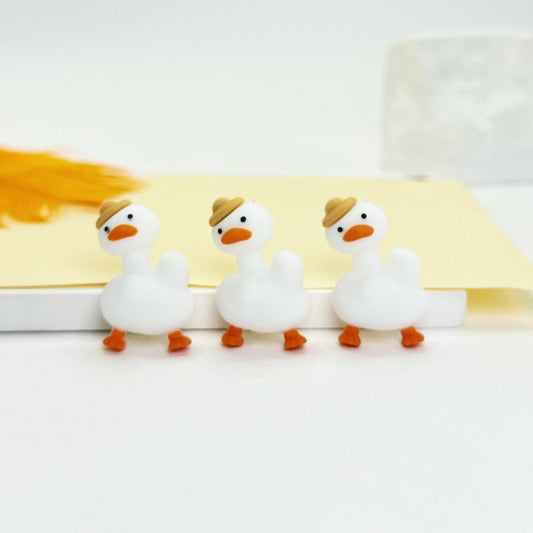 3D Cute White Duckling with a Brown Hat Cap Silicone Focal Beads