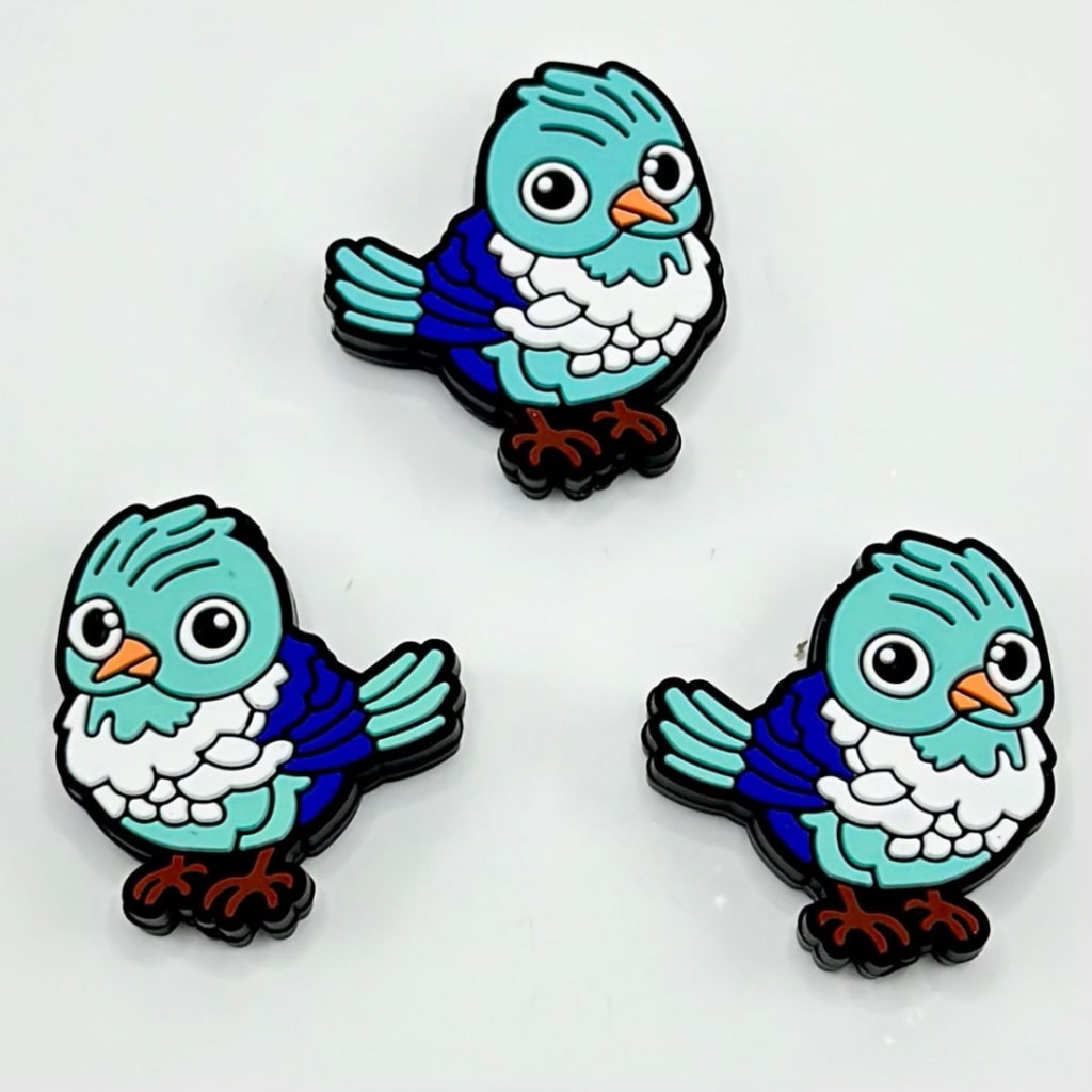 Cute Teal White Dark Blue Bird Silicone Focal Beads