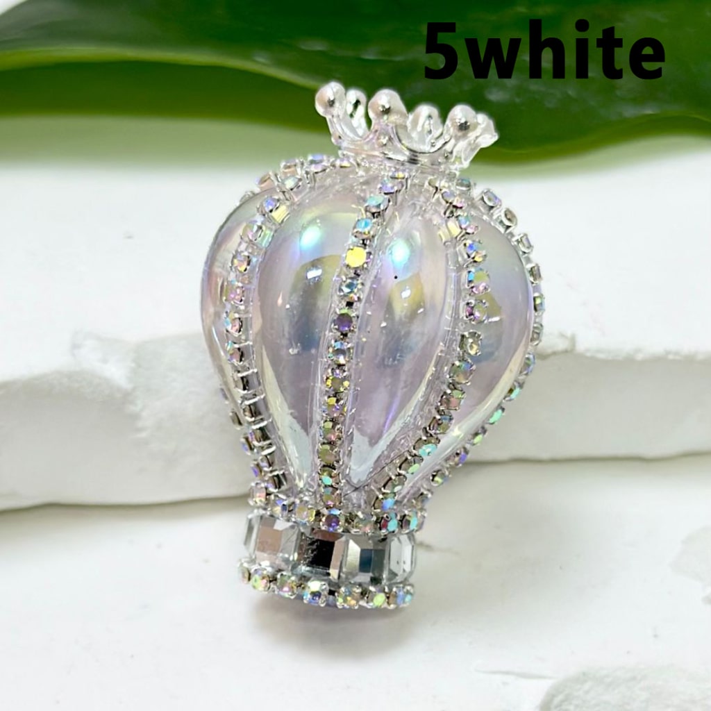 UV Finish Translucent Color Hot Air Balloon Acrylic Beads with Silver Alloy Crown AB Rhinestones Chains, Around 36*25MM