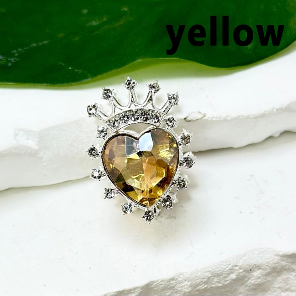 Bling Bling Silver Alloy Heart Crown with Clear Rhinestones Large Colorful Heart Diamonds Beads, Around 21*28MM