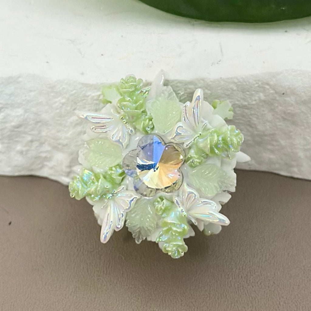 Delicate Fancy Colorful Cute Flowers Leaves Shiny Flower Rhinestones White Clay Beads, Around 25MM